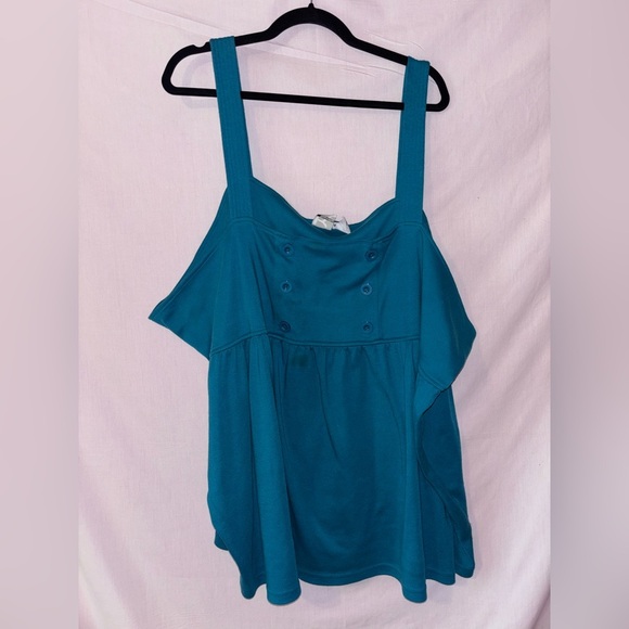 Roaman's Asymmetrical Blue Ruched Tank Top - Picture 1 of 11